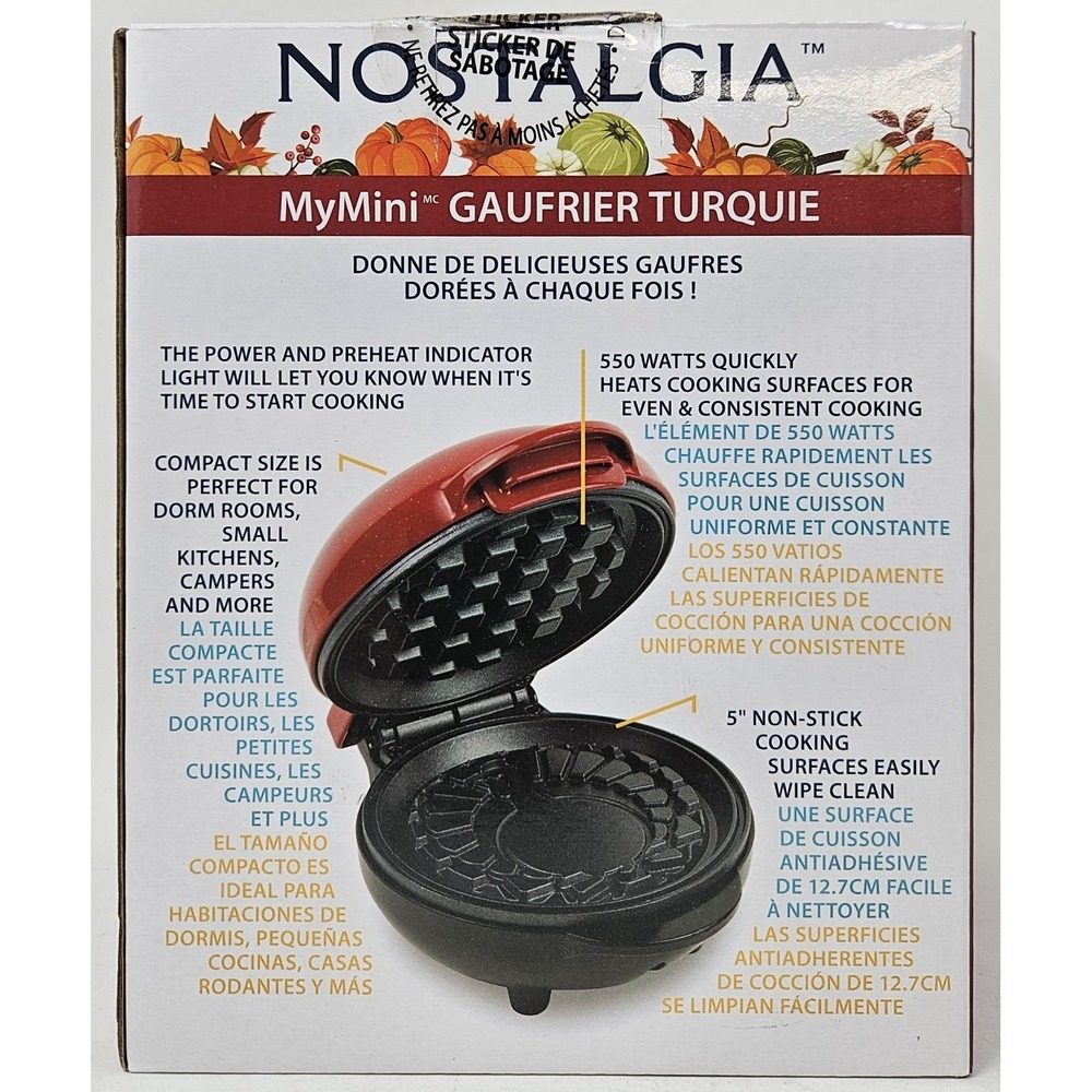 Nostalgia My Mini 5" Turkey Waffle Maker in Cranberry Red Color, NEW! - Picture 2 of 6